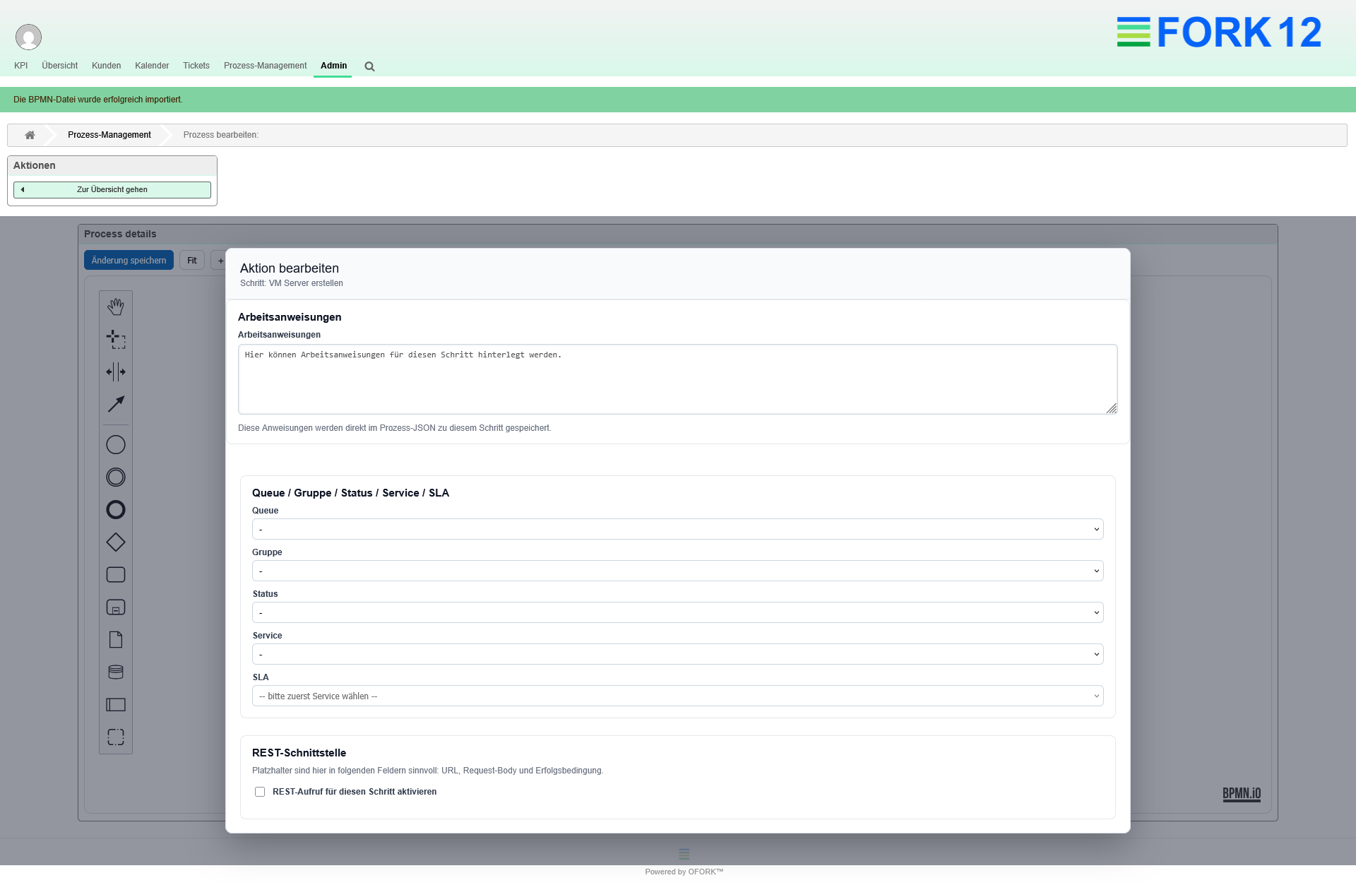 Aktionen und Arbeitsanweisungen im OFORK Prozess-Autopilot